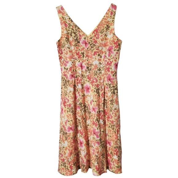 Ann Taylor Loft Floral Dress Size 14 Linen Blend Colorful Sleeveless Lined Women - Picture 1 of 10